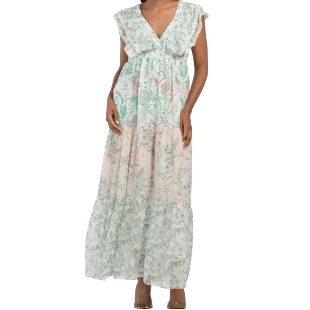 HOUSE OF HARLOW 1960 Tiered Chiffon Maxi Dress Small NWT‎